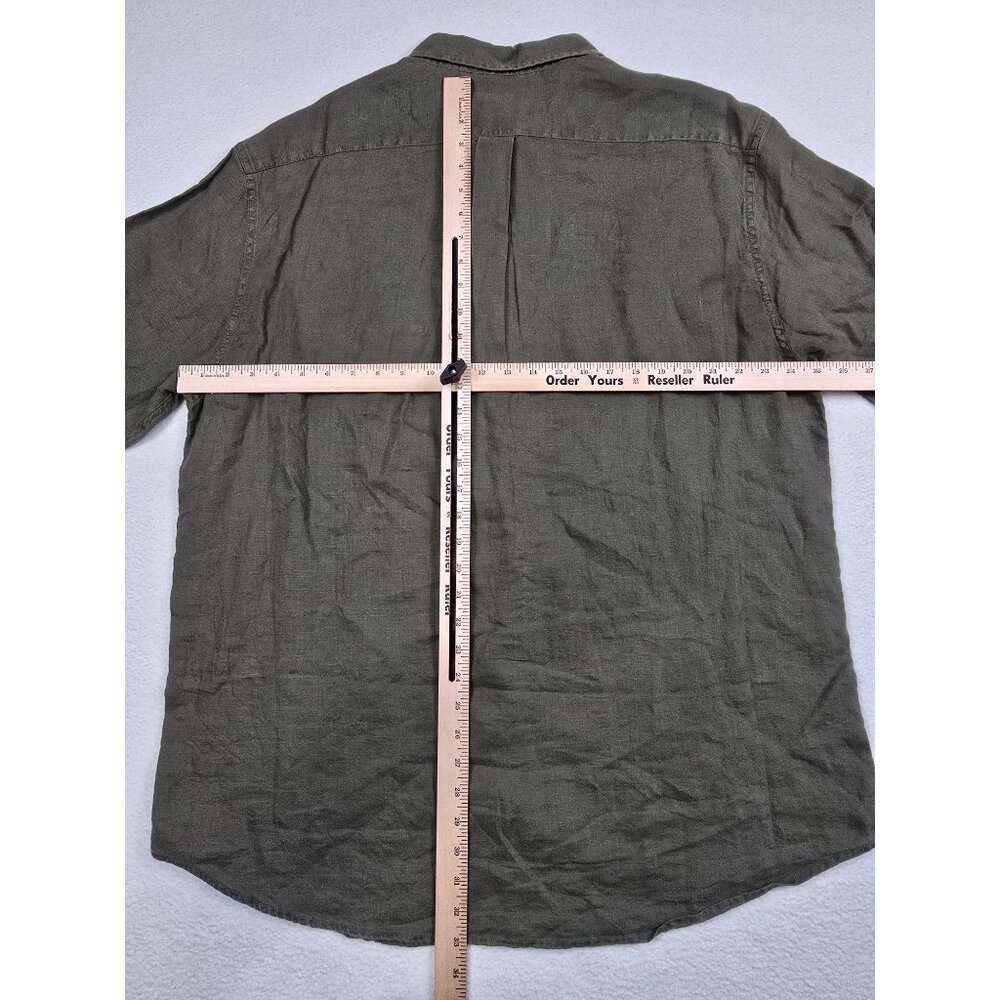 Roundtree & Yorke Mens XL 100% Linen Button-Up Shirt Olive Green Short Sleeve - Picture 3 of 3
